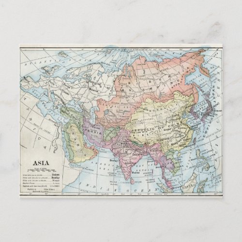 Political Map of Asia 1916 Postcard