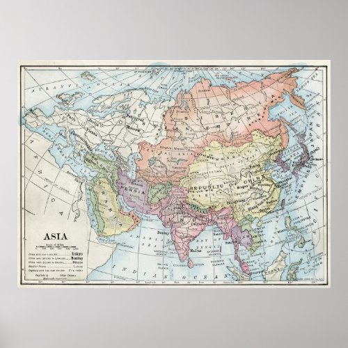 Political Map of Asia 1916 Poster