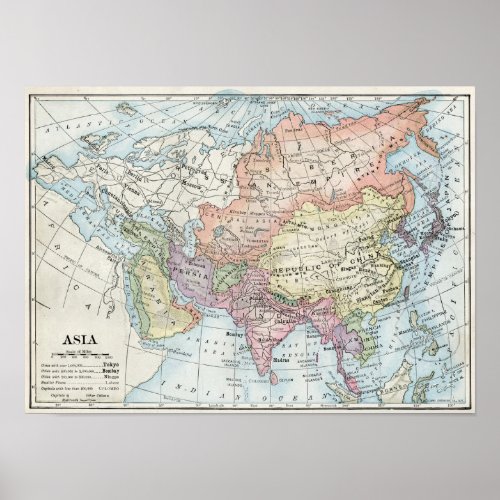 Political Map of Asia 1916 Poster