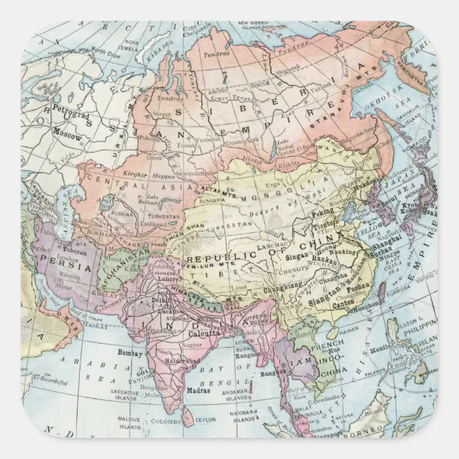 Political Map of Asia (1916) Square Sticker | Zazzle