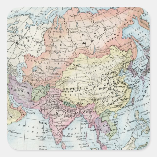 Political Map of Asia (1916) Square Sticker (Front)