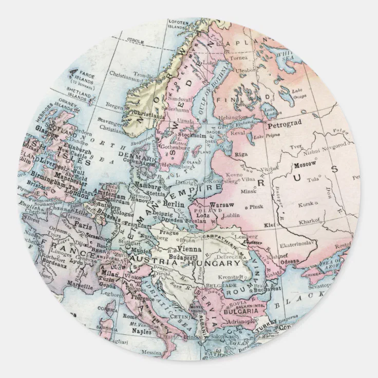 Political Map of Europe (1916) Classic Round Sticker | Zazzle