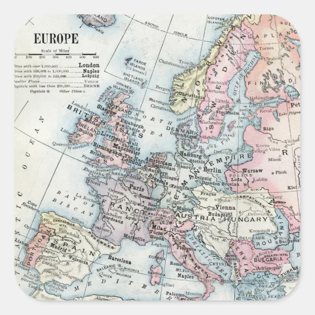 Political Map of Europe (1916) Square Sticker | Zazzle