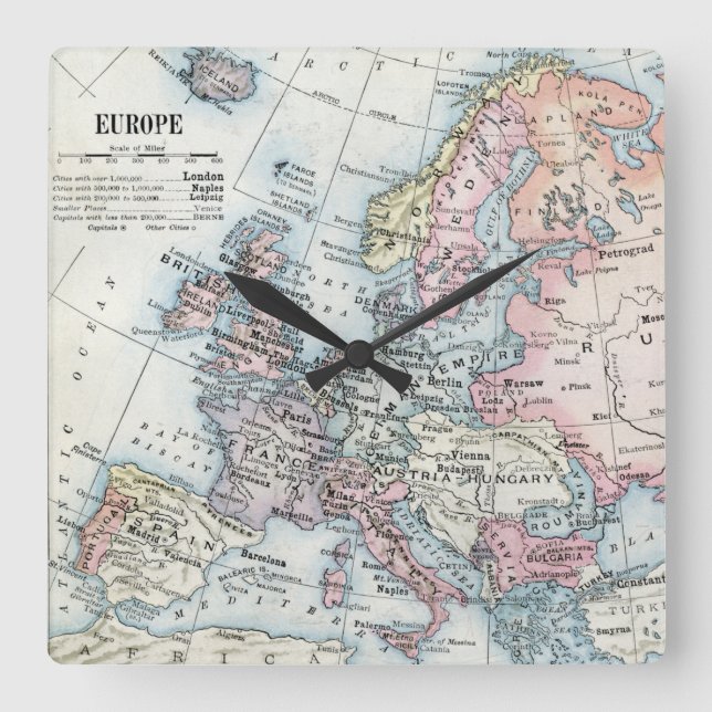 Political Map of Europe (1916) Square Wall Clock (Front)