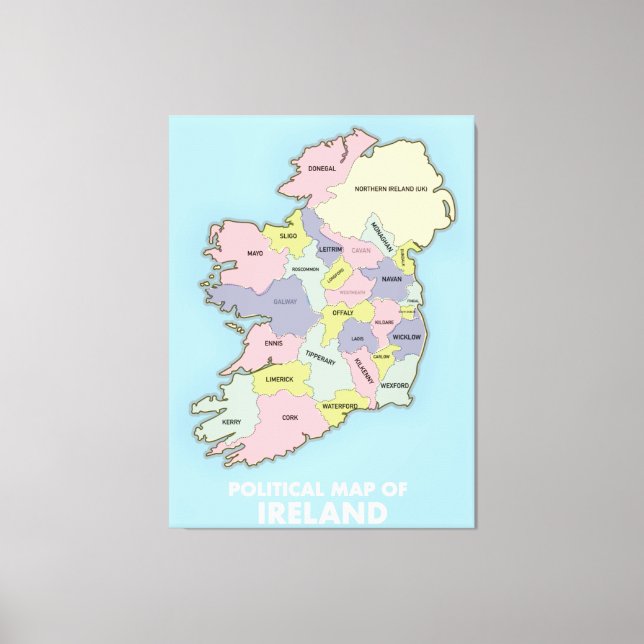 Political Map Of Ireland. Canvas Print (Front)