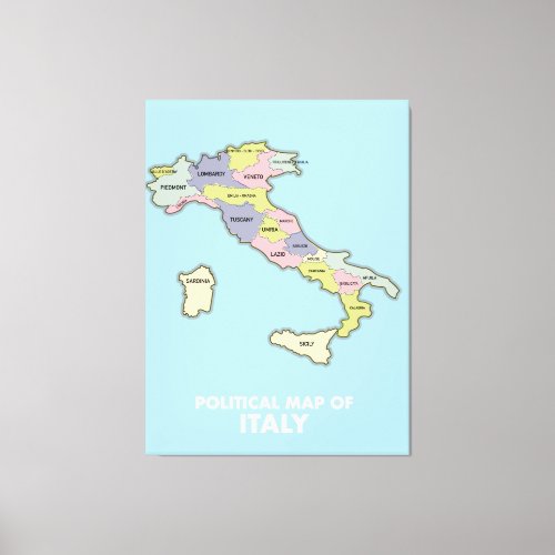 Political map of Italy  Canvas Print