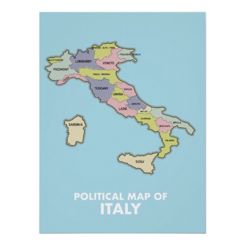 Political map of Italy  Poster