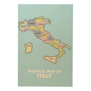 Political map of Italy  Wood Wall Art