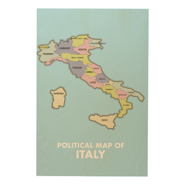 Political map of Italy  Wood Wall Art (Front)