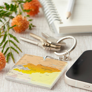 Political Map of Kyrgyzstan and Central Asia Keychain