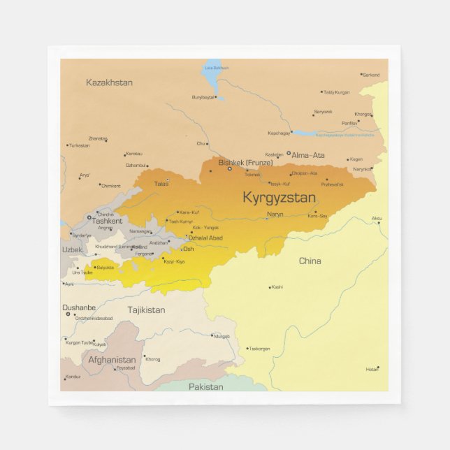 Political Map of Kyrgyzstan and Central Asia Napkins (Front)