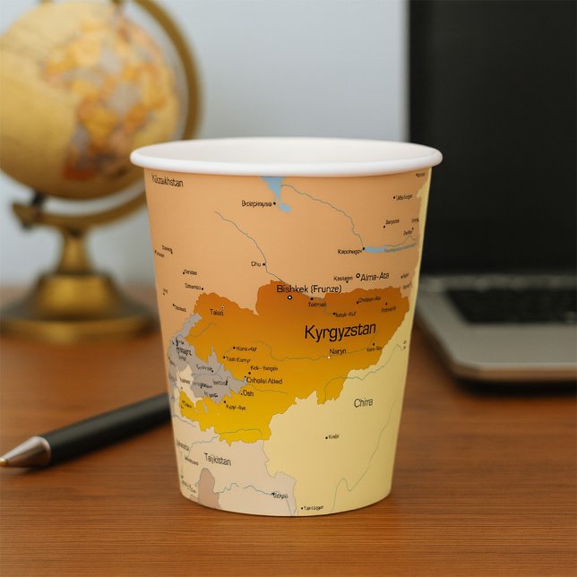 Political Map of Kyrgyzstan and Central Asia Paper Cups (Creator Uploaded)