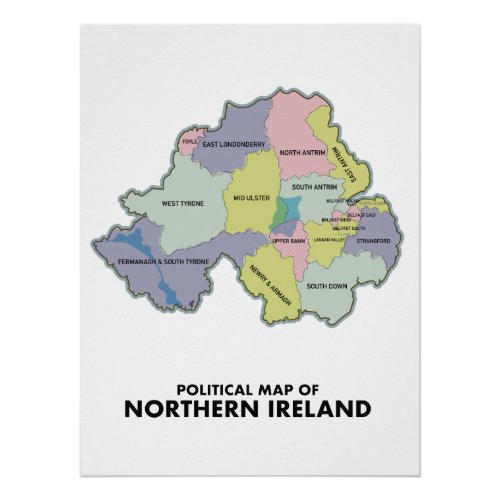 Political Map Of Northern Ireland Poster
