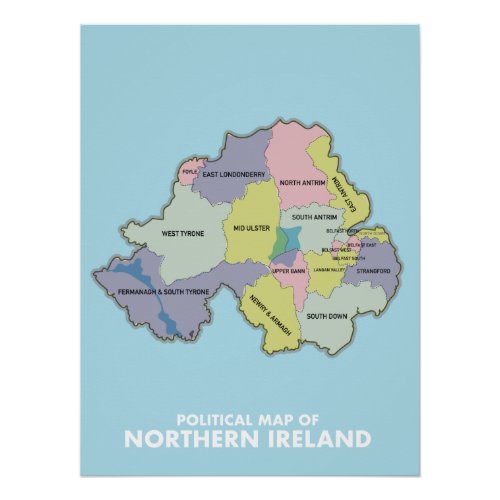 Political Map Of Northern Ireland Poster