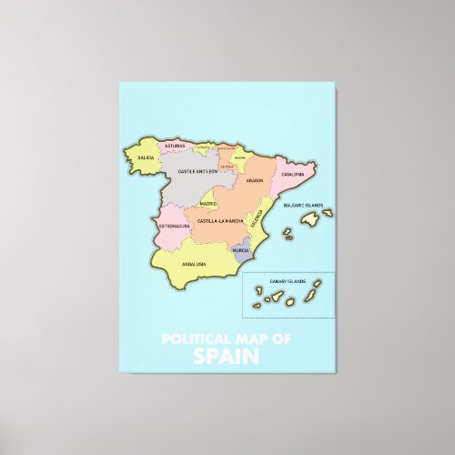 Political map of Spain Canvas Print