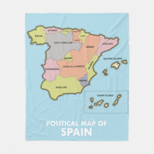 Political map of Spain. Magnet Fleece Blanket
