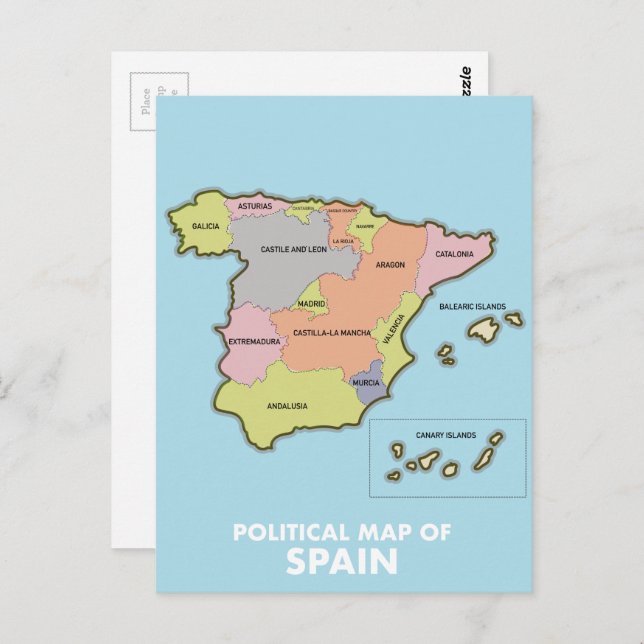 Political map of Spain. Postcard (Front/Back)