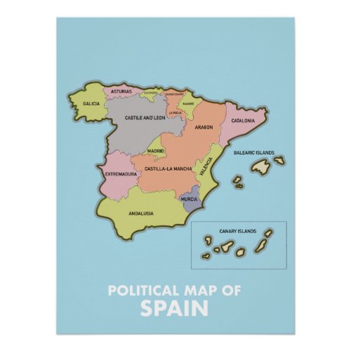 Political map of Spain Poster
