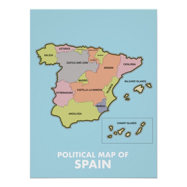 Political map of Spain. Poster (Front)