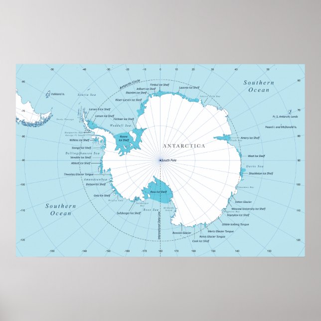 Political map of the continent of Antarctica. Poster (Front)