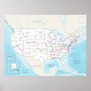 Political map of the United States with capitals. Poster
