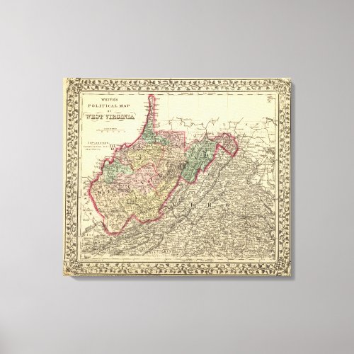 Political Map of West Virginia Canvas Print