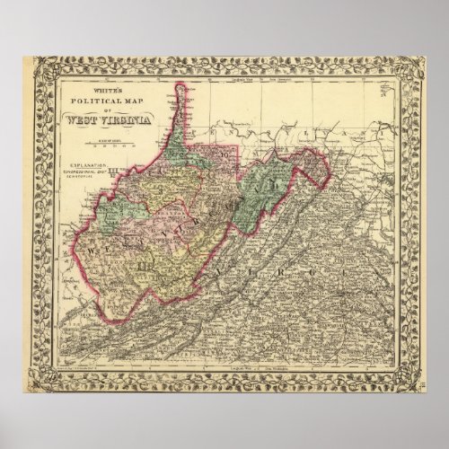 Political Map of West Virginia Poster