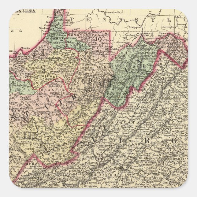Political Map of West Virginia Square Sticker (Front)