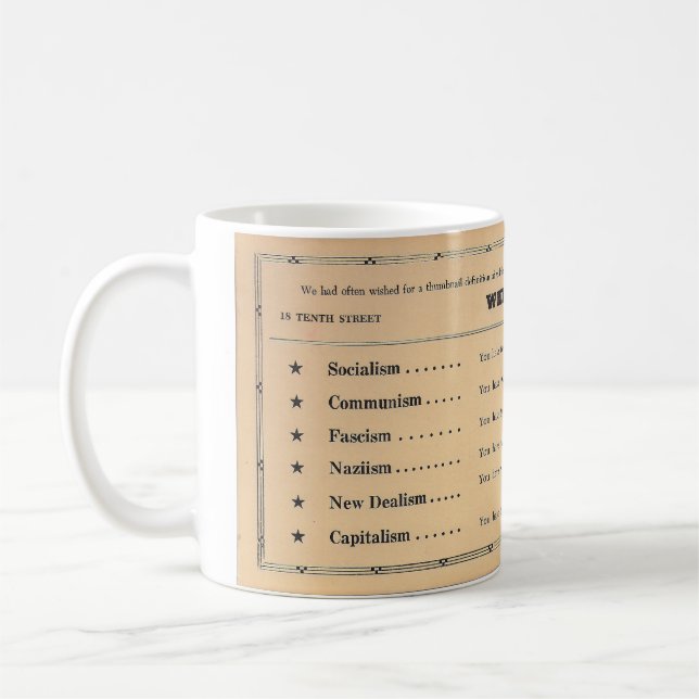 Political philosophy c.1934 Whit's Cafe Coffee Mug (Left)