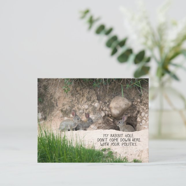 Political Rabbit Hole Bunny Photo Politics Humor Postcard (Standing Front)