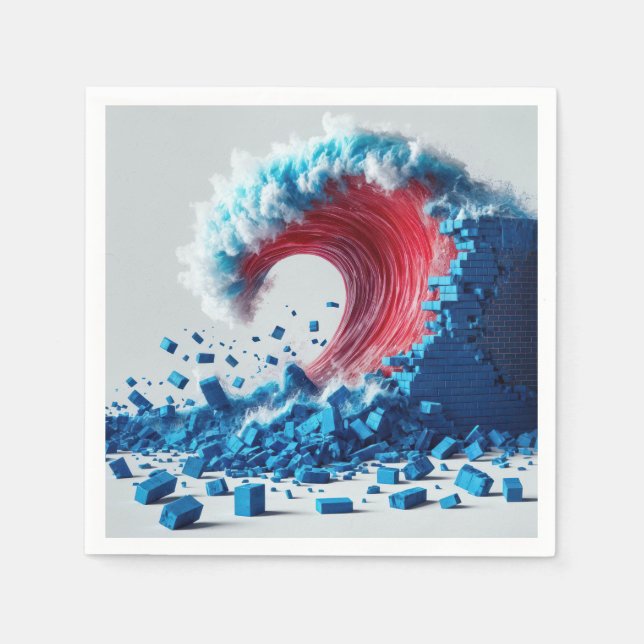 Political Red Wave Destroying a Blue Wall Napkins (Front)