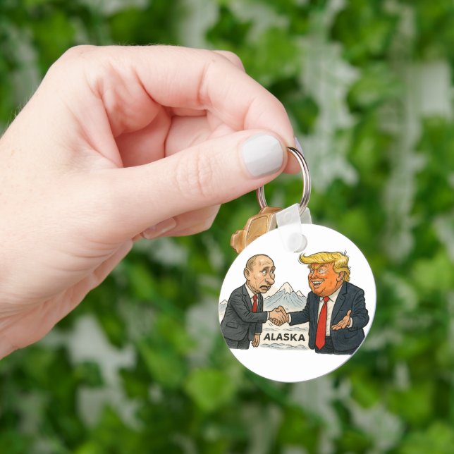 Political Satire: Putin and Trump Meeting in Alask Keychain (Hand)