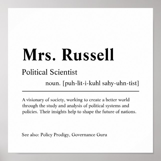 Political Scientist Personalized Gift Poster (Front)