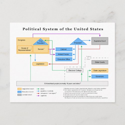 Political System of the United States Diagram Postcard