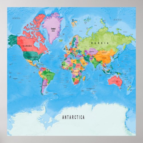 Political world map Mercator projection Poster