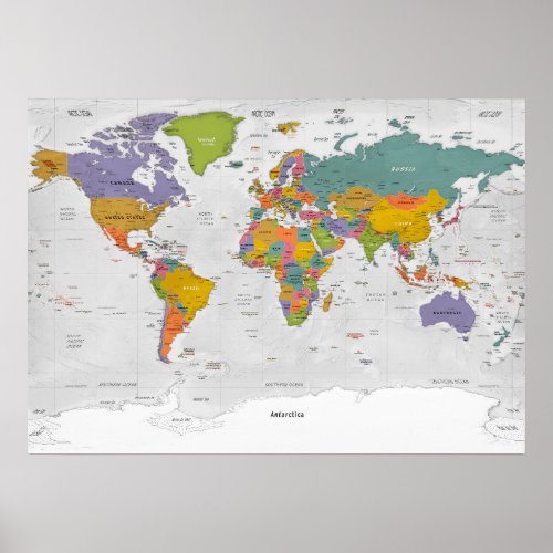 Political World map miller projection Poster