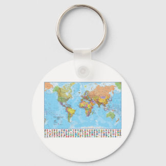 Political World Map with Flags Keychain