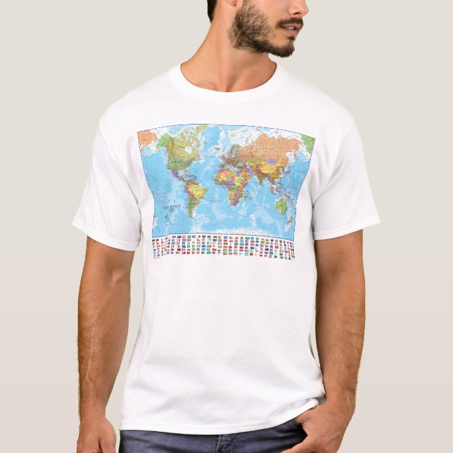 Political World Map with Flags T-Shirt (Front)