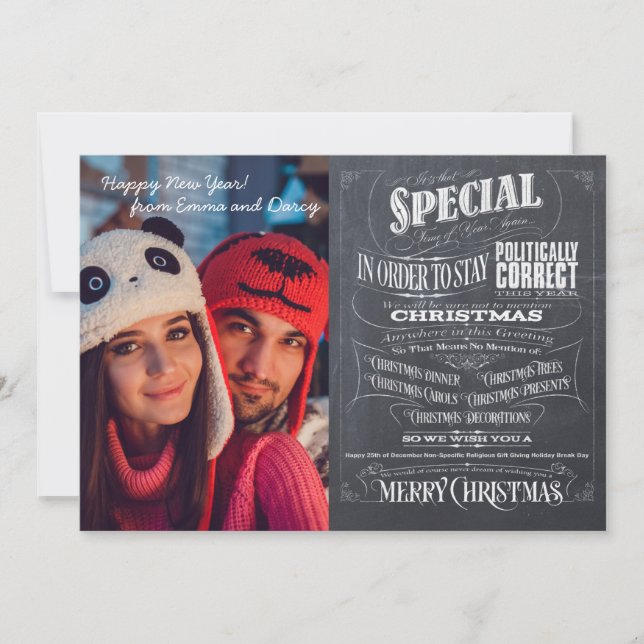 Politically Correct Incorrect Chalk Woke Christmas Holiday Card (Front)