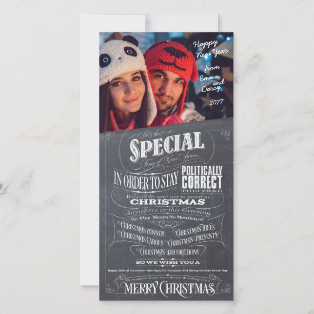 Politically Correct Woke Chalkboard Christmas Holiday Card (Front)