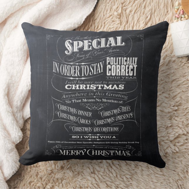 Politically (in) Correct Chalkboard Christmas - I Throw Pillow (Blanket)