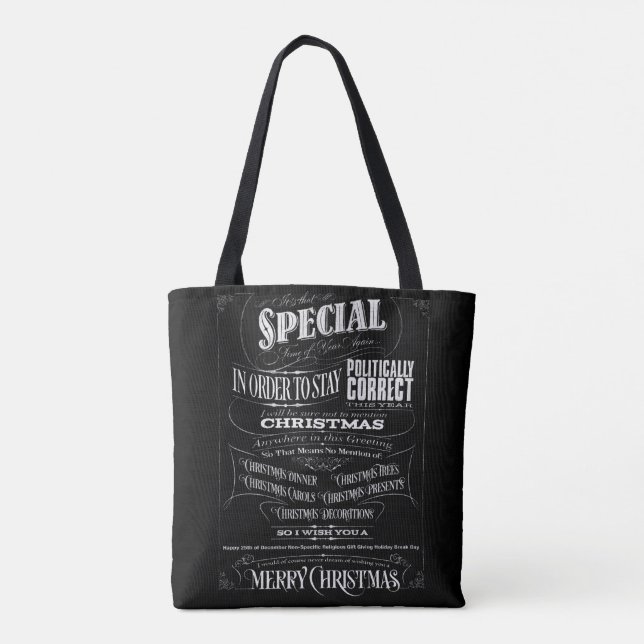Politically In/Correct Chalkboard Merry Christmas Tote Bag (Back)