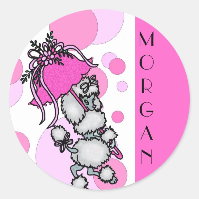 Polk-a-dots N Poodles- Customizable Classic Round Sticker (Front)