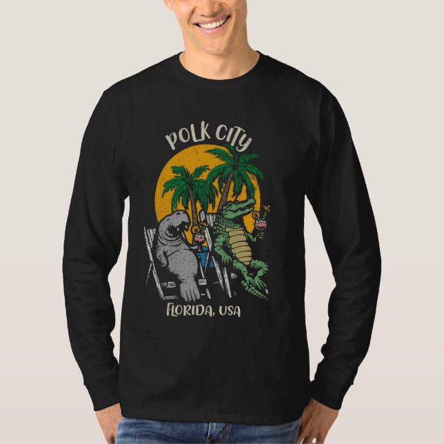Polk City Florida USA Funny Manatee and Alligator  T-Shirt (Front)