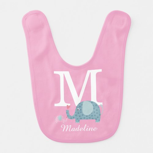 Polk Dot Elephants Baby Initial Monogram Baby Bib