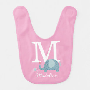 Polk Dot Elephants Baby Initial Monogram Bib