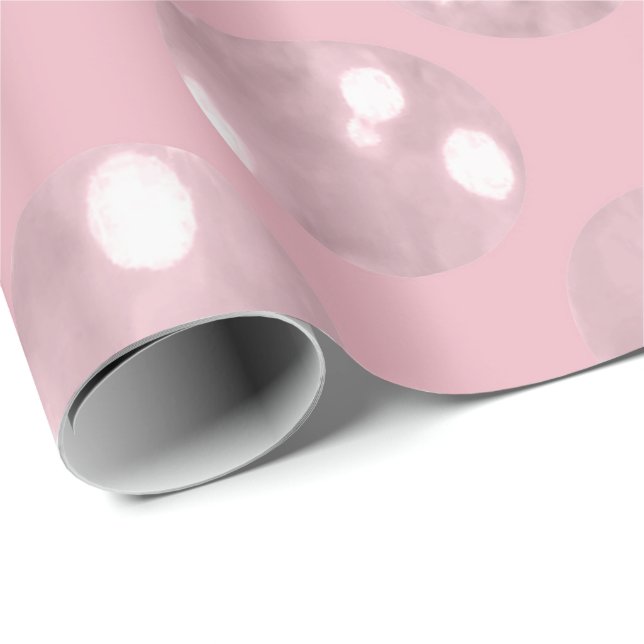 Polka Big Dots Pink Powder Blush Glitter Rose Wrapping Paper (Roll Corner)