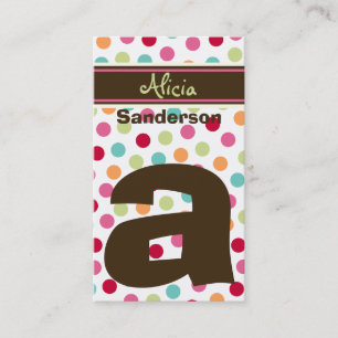 Polka Color Candy Dots Monogram Alphabet Fun Cute Business Card
