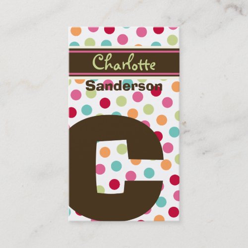 Polka Color Candy Dots Monogram Alphabet Fun Cute Business Card