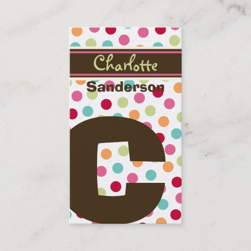 Customizable Polka Color Candy Dots Monogram Alphabet Fun Cute Business Card